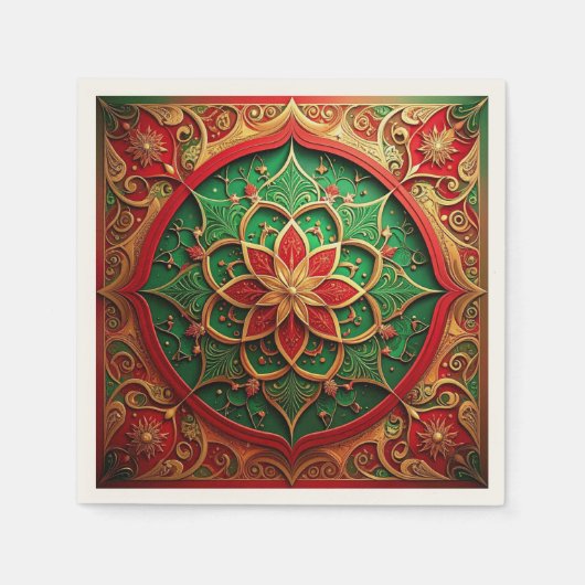 Green Red Decorative Holiday Napkin Serviette (Vorderseite)