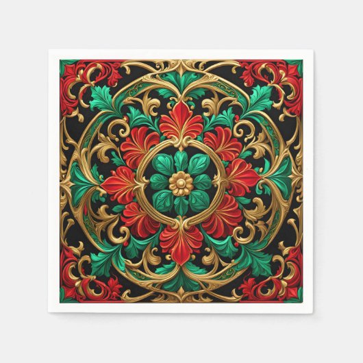 Green Red Decorative Holiday Napkin Serviette (Vorderseite)
