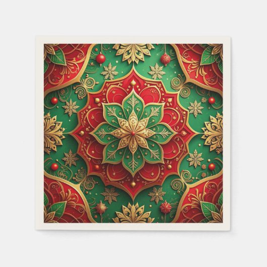 Green Red Decorative Holiday Napkin Serviette (Vorderseite)