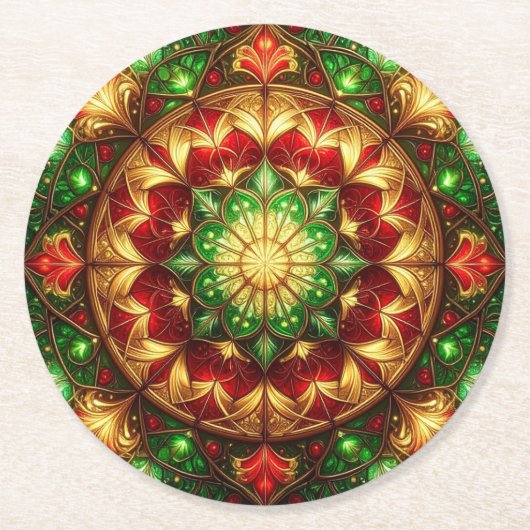 Green Red Decorative Holiday Paper Coaster Runder Pappuntersetzer (Vorderseite)