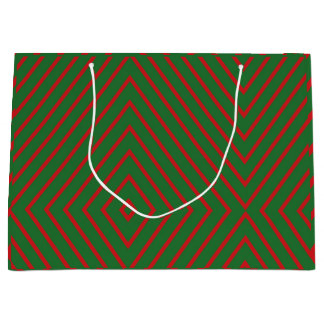 Green & Red Diagonal Lines Gift Bag Große Geschenktüte