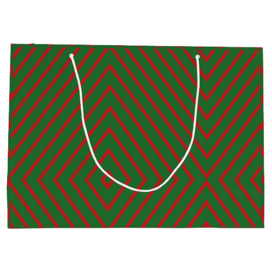 Green & Red Diagonal Lines Gift Bag Große Geschenktüte (Rückseite)