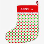 Green & Red Diamond Star-Muster auf White Großer Weihnachtsstrumpf (Rückseite)