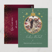 Green & Red Feliz Natal Foto Weihnachten Postkarte (Vorne/Hinten)