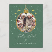 Green & Red Feliz Natal Foto Weihnachten Postkarte (Vorderseite)