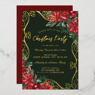 Green Red Festive Floral Swirl Weihnachtsfest Part Folieneinladung