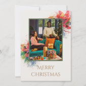 Green Red Floral Illustration Weihnachtsgrüße Einladung (Vorderseite)