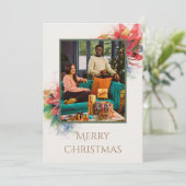 Green Red Floral Illustration Weihnachtsgrüße Einladung (Stehend Vorderseite)