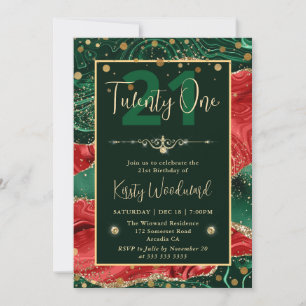 Green & Red Glitzern Christmas Agate Geburtstagspa Einladung