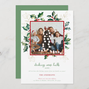 Green Red Gold Christmas Holly New Address Foto Feiertagskarte
