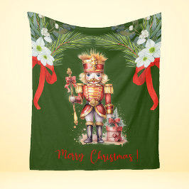 Green Red Gold Christmas Nutcracker Fleecedecke