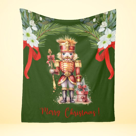Green Red Gold Christmas Nutcracker Fleecedecke