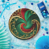 Green Red Gold Decorative Holiday Paper Plate Pappteller (Party)