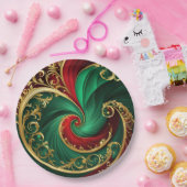 Green Red Gold Decorative Holiday Paper Plate Pappteller (Party)