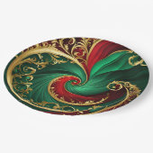 Green Red Gold Decorative Holiday Paper Plate Pappteller (Schrägansicht)