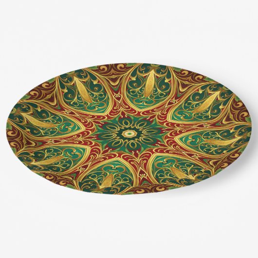 Green Red Gold Decorative Holiday Paper Plate Pappteller (Schrägansicht)