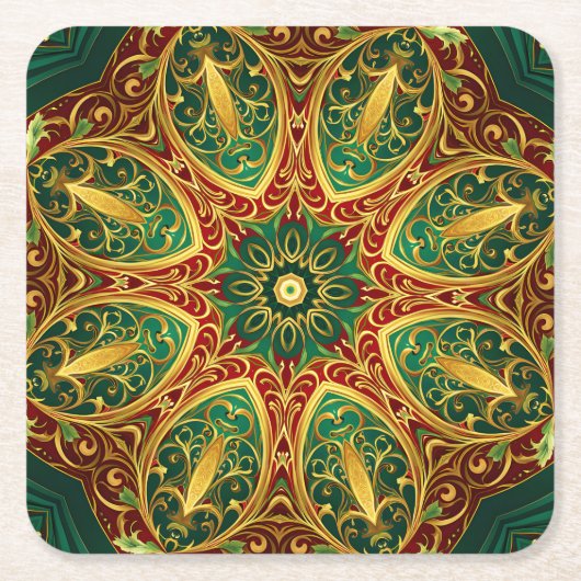 Green Red Gold Decorative Holiday Paper Untersetze Rechteckiger Pappuntersetzer (Vorderseite)