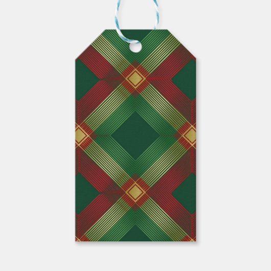 GREEN RED GOLD HOLIDAY PLAID PATTERN GESCHENKANHÄNGER (Vorderseite)