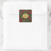 Green Red Gold, Holly und Amaryllis Weihnachten Quadratischer Aufkleber (Tasche)