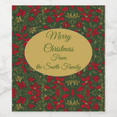 Green Red Gold, Holly und Amaryllis Weihnachten Weinetikett (Einzelnes Label)