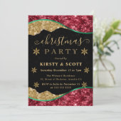 Green, Red & Gold Snowflake Christmas Party Einladung (Stehend Vorderseite)