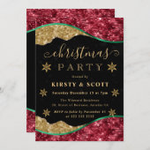 Green, Red & Gold Snowflake Christmas Party Einladung (Vorne/Hinten)