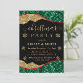 Green, Red & Gold Snowflake Christmas Party Einladung (Stehend Vorderseite)
