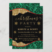 Green, Red & Gold Snowflake Christmas Party Einladung (Vorne/Hinten)