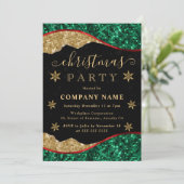 Green Red & Gold Snowflake Company Christmas Party Einladung (Stehend Vorderseite)