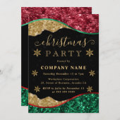 Green Red & Gold Snowflake Company Christmas Party Einladung (Vorne/Hinten)
