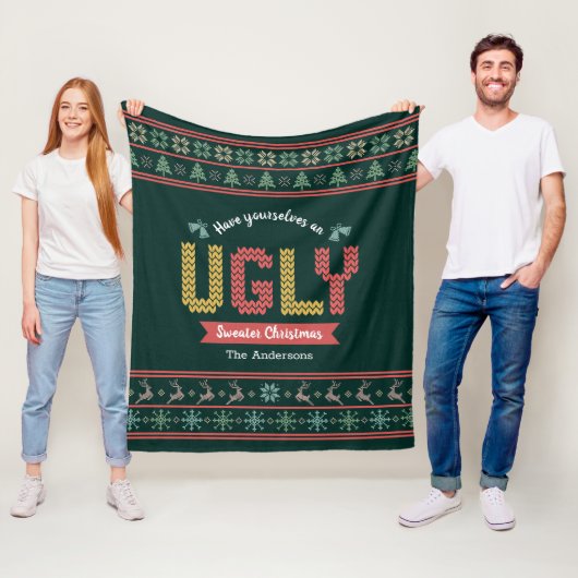 Green Red Gold Ugge Christmas Sweater Nordic Stric Fleecedecke (Beispiel)