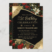 Green Red & Gold Winter Blume 21. Geburtstag Einladung (Vorne/Hinten)