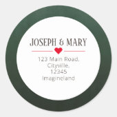 Green Red Heart Christmas Rücksendeadresse Runder Aufkleber (Vorderseite)