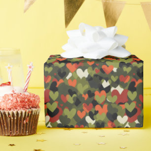Green Red Heart Pattern Geschenkpapier