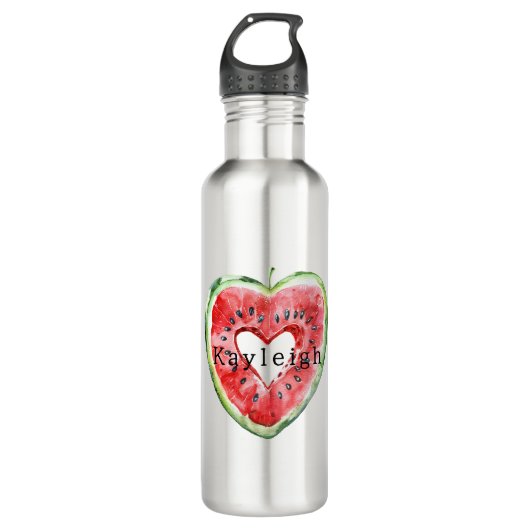 Green Red Heart Watermelon Birthday Edelstahlflasche (Vorderseite)
