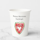 Green Red Heart Watermelon Birthday Pappbecher (Vorderseite)