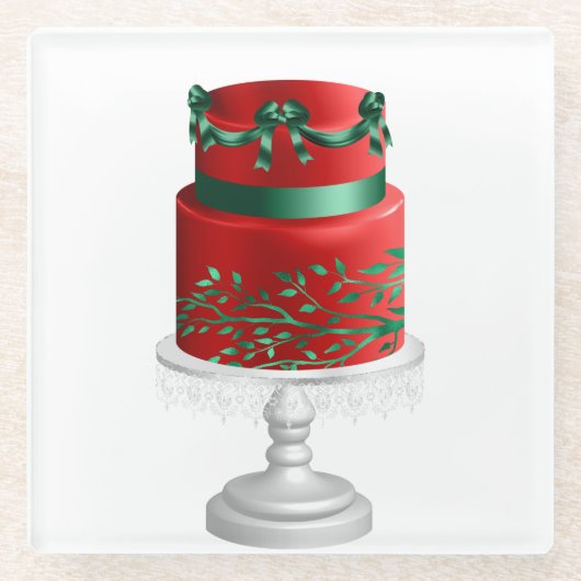GREEN & RED HOLIDAY CHRISTMAS CAKE GLASUNTERSETZER (Vorderseite)