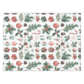 Green Red Holiday Watercolor Pine Berry Whimsical Tischdecke (Vorderseite (Horizontal))