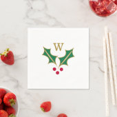 Green Red Holly Berries Christmas Monogram Serviette (Beispiel)