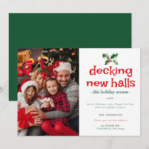 Green Red Holly Deck New Halls Zuhause Family Foto Feiertagskarte