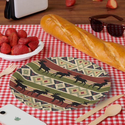 Green Red Ivory Ochre Ethnic Look Pappteller (Picknick)