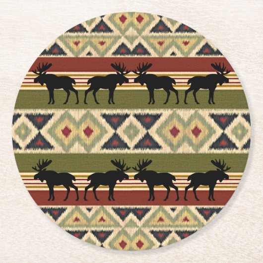 Green Red Ivory Ochre Ethnic Look Runder Pappuntersetzer (Vorderseite)