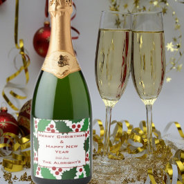 Green & Red Jolly Holly Schaumweinetikett