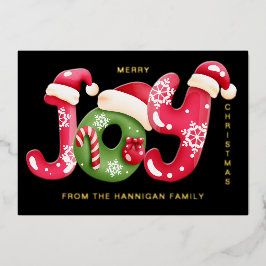 Green Red Joy Letters Illustration Foto Weihnachte Folien Feiertagskarte