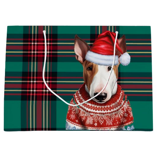 Green Red Kariert Bull Terrier Dog Lover Holiday Große Geschenktüte (Vorderseite)