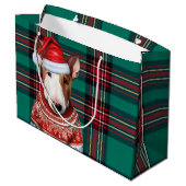 Green Red Kariert Bull Terrier Dog Lover Holiday Große Geschenktüte (Rückseite Schrägansicht)