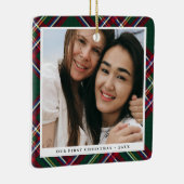 Green Red Kariert First Christmas Together Foto Keramikornament (Rechts)