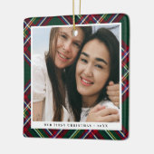 Green Red Kariert First Christmas Together Foto Keramikornament (Links)