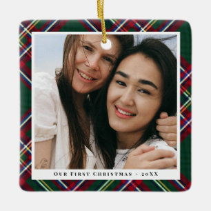 Green Red Kariert First Christmas Together Foto Keramikornament