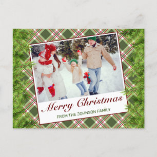 Green Red Kariert Foto Frohe Weihnachtsgrüße Ankündigungspostkarte